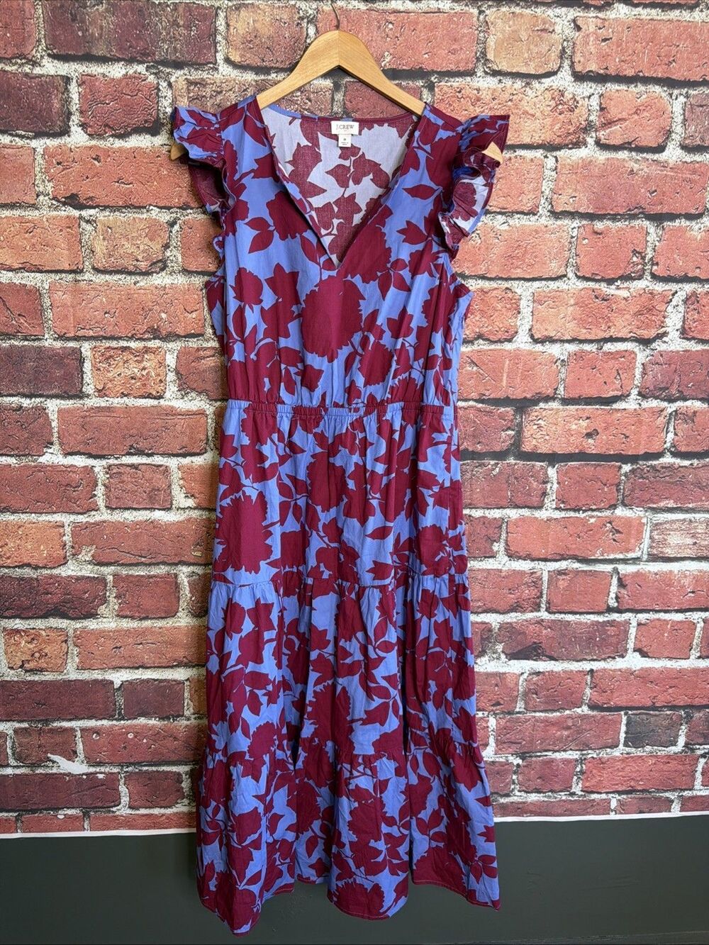 J. Crew Midi Dress, 100% Cotton, Size 8,  Tiered, Sleeveless Ruffle V-Neck